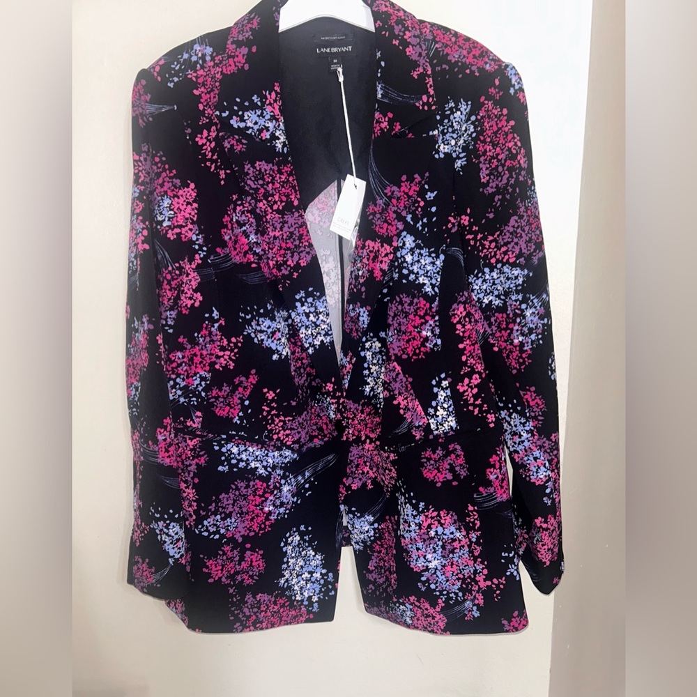 LANE BRYANT Women's Black Floral Polyester Blend 1Pc Blazer Jacket Size 22 NEW